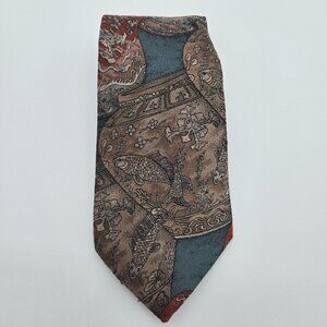 Oscar de la Renta Mens Tie Asian Koi Fish Dragons Couture Designer USA Made Vtg